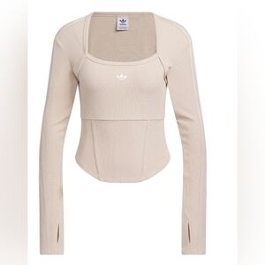 adidas Originals Beige Ribbed Corset-Style Long Sleeve Top M